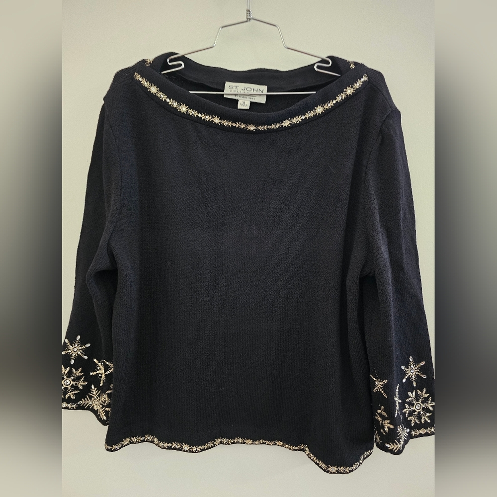 St John Santana Knit Jewel Embellished Sweater